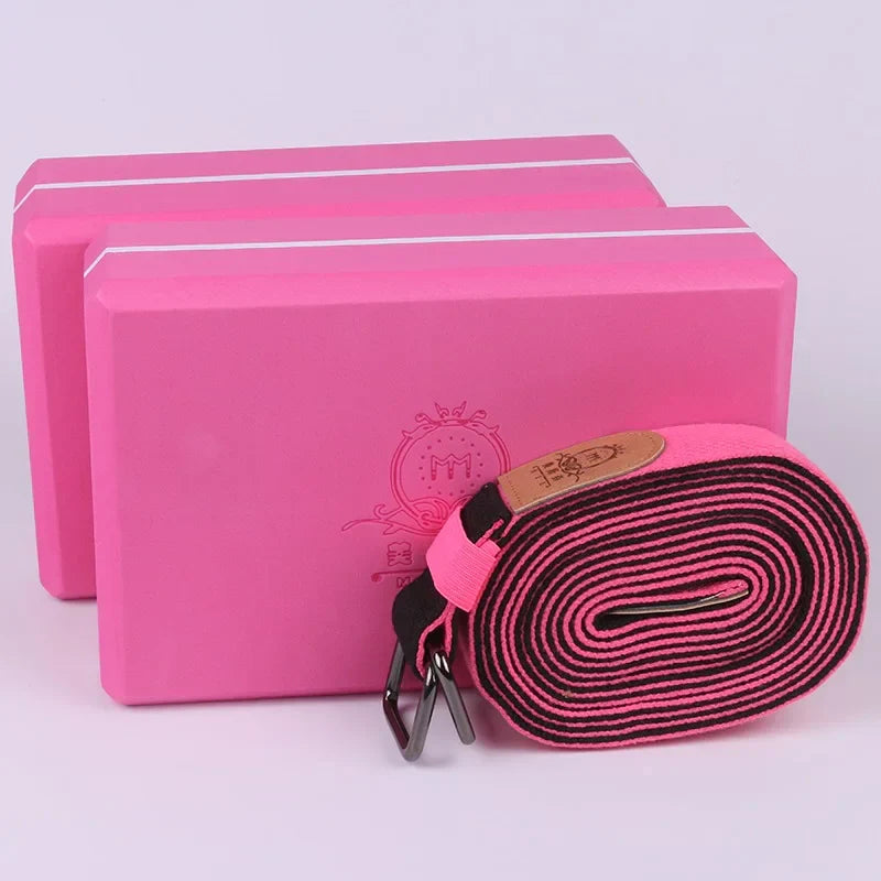 High-Density Hard EVA Yoga Block with Belt (Pink)-1