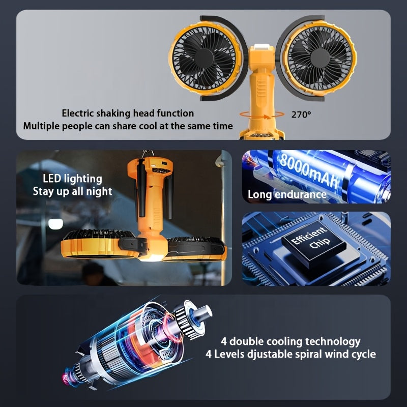 Dual Head Outdoor Camping Fan with Power Bank-1