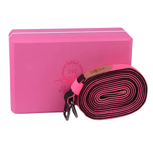 High-Density Hard EVA Yoga Block with Belt (Pink)-0
