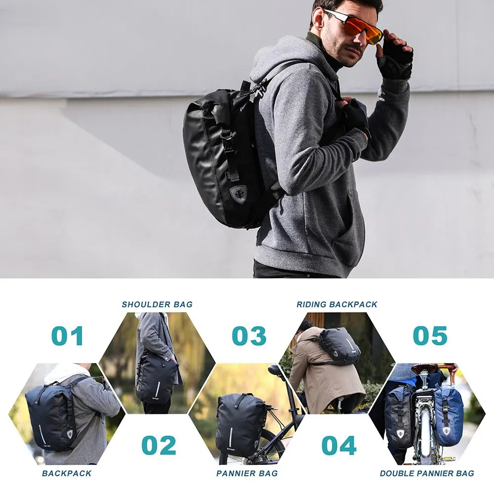 20L Waterproof Bike Pannier Rack Cycling Bag Black-2