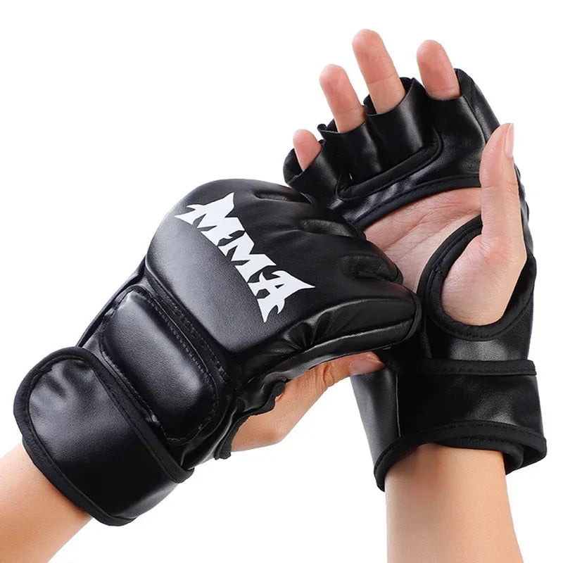 Leather Half-Finger Training Gloves for Boxing & MMA